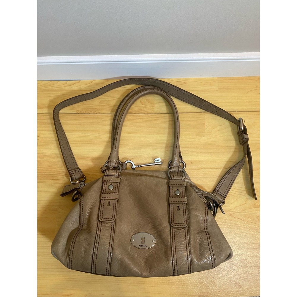 Fossil Long Live Vintage Taupe Leather Satchel Crossbody Bag ZB5311